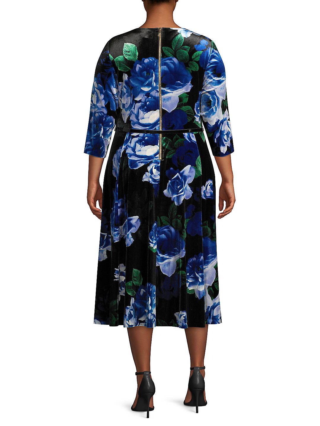 Calvin Klein Women's Floral Print Velvet Dress Blue Size 14W
