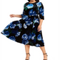 Calvin Klein Women's Floral Print Velvet Dress Blue Size 14W
