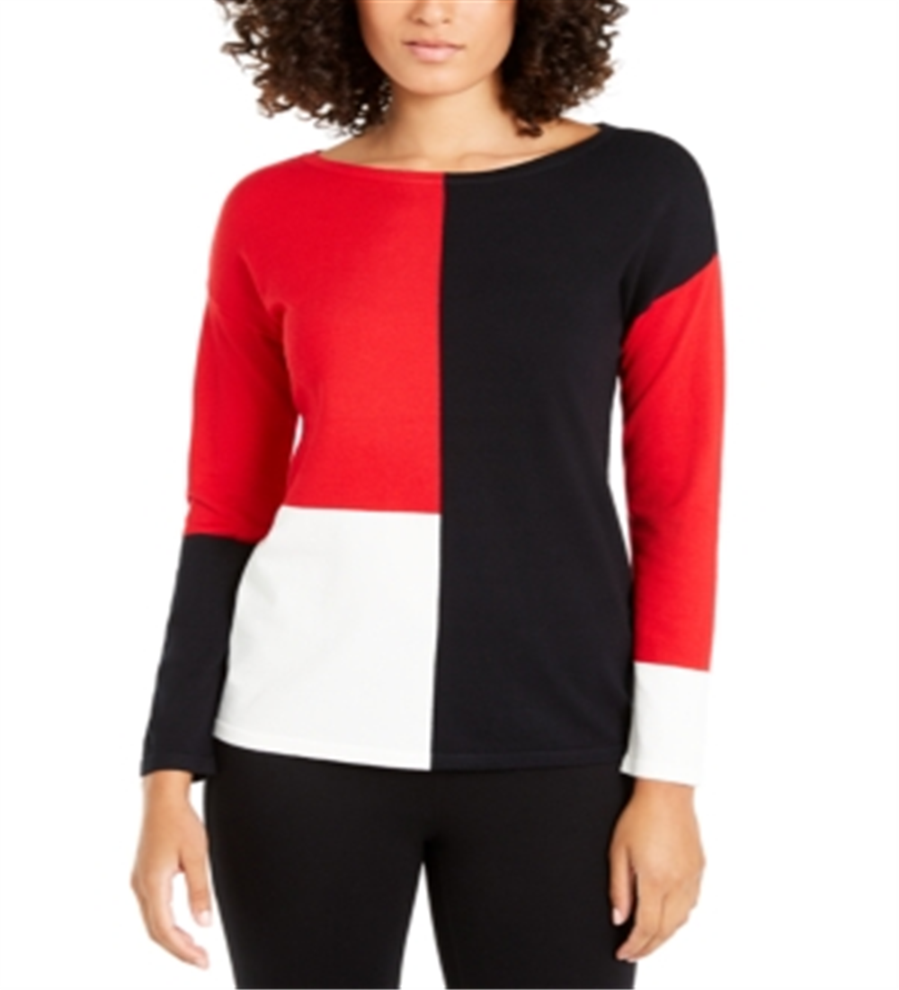 Alfani Women's Colorblocked Dropped Shoulder Top Red Size XX-Large