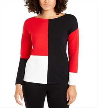 Alfani Women's Colorblocked Dropped Shoulder Top Red Size XX-Large