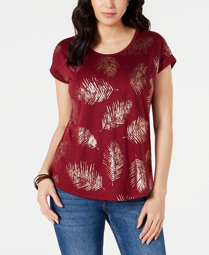 Style & Co Women's Dolman Graphic T-Shirt Red Size Petite S