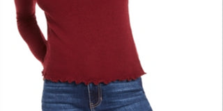 Planet Gold Junior's Mock Neck Lettuce Trim Top Red Size X-Large