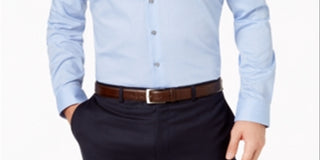 Alfani Men's Athletic Fit Performance Stretch Step Twill Textured Dress Shirt Blue Size L-16-16.5x32-33