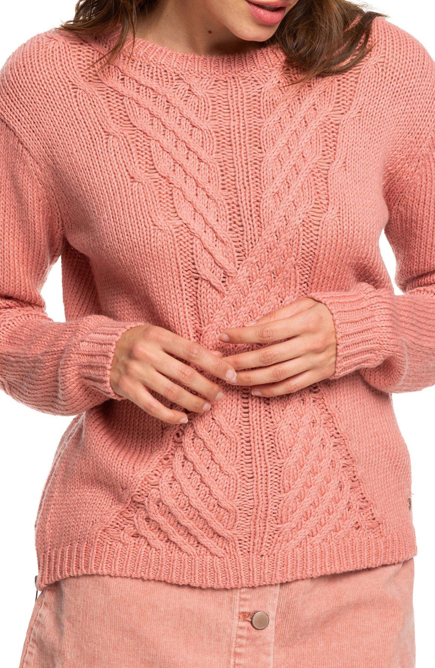 Roxy Women's Pullover Rosette Glimpse of Romance Knit Long Sleeve Sweater Pink Size Small