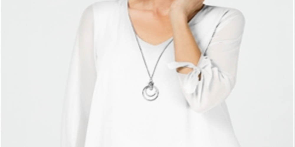 JM Collection Women's Asymmetrical Necklace Blouse White Size Medium