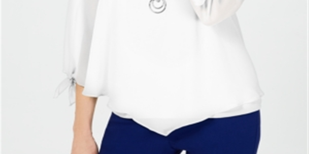 JM Collection Women's Asymmetrical Necklace Blouse White Size Medium