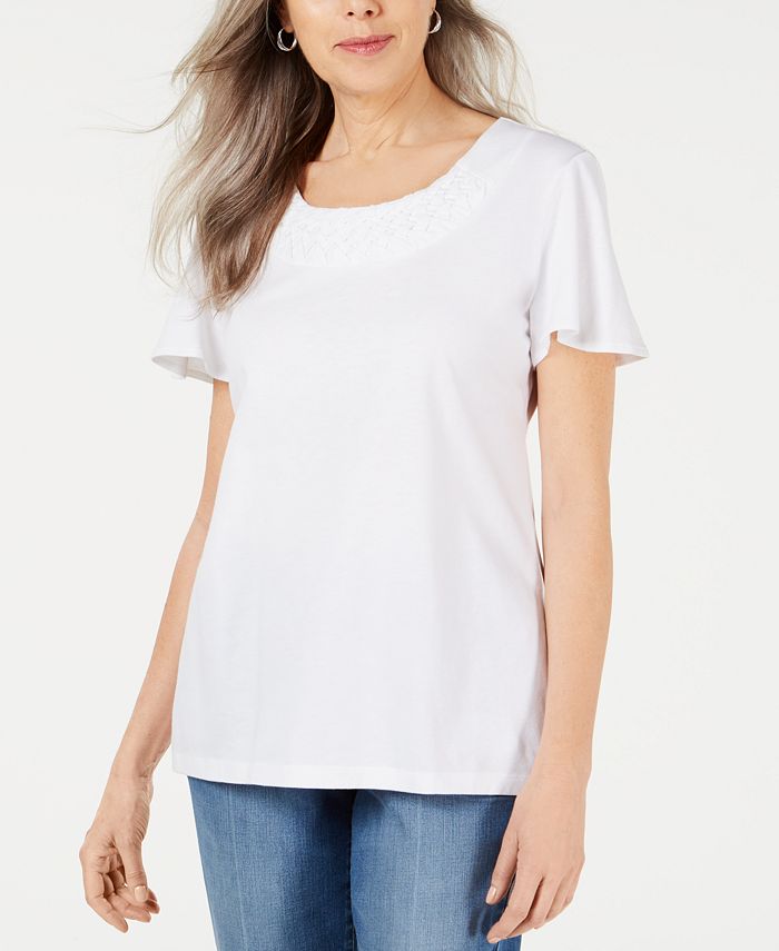 Karen Scott Women's Short Sleeve Scoop Neck Top White Size X-Large