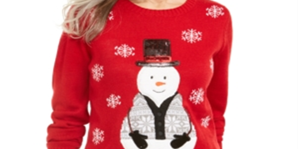 Karen Scott Women's Sequined Snowman Holiday Sweater Red Size XX-Large