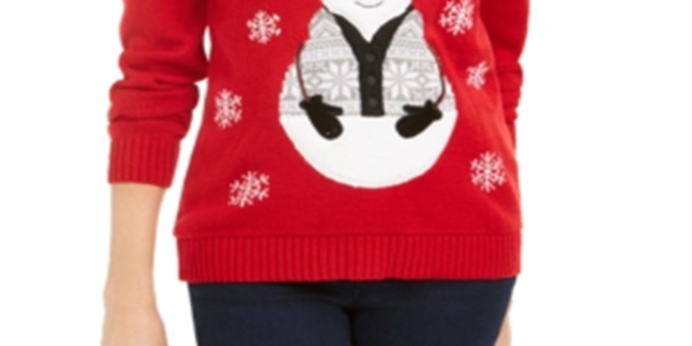 Karen Scott Women's Sequined Snowman Holiday Sweater Red Size XX-Large