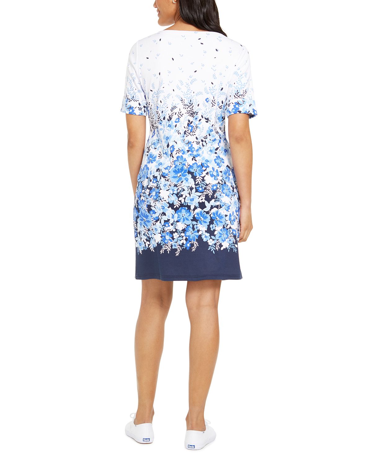 Karen Scott Women's Floral Print Boat Neck Dress Blue Size Small