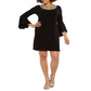 MSK Women's Rhinestone Trim Bell Sleeve Dress Black Size L