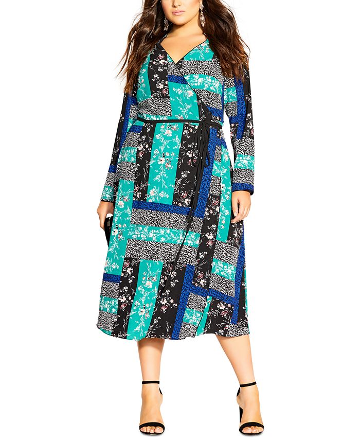 City Chic Women's Patch Dress Green Size Petite Small