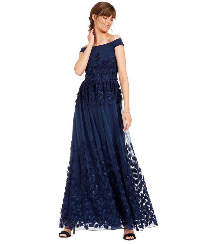 Adrianna Papell Women's  Sleeveless Off Shoulder Maxi Evening Sheath Dress Navy Size 6