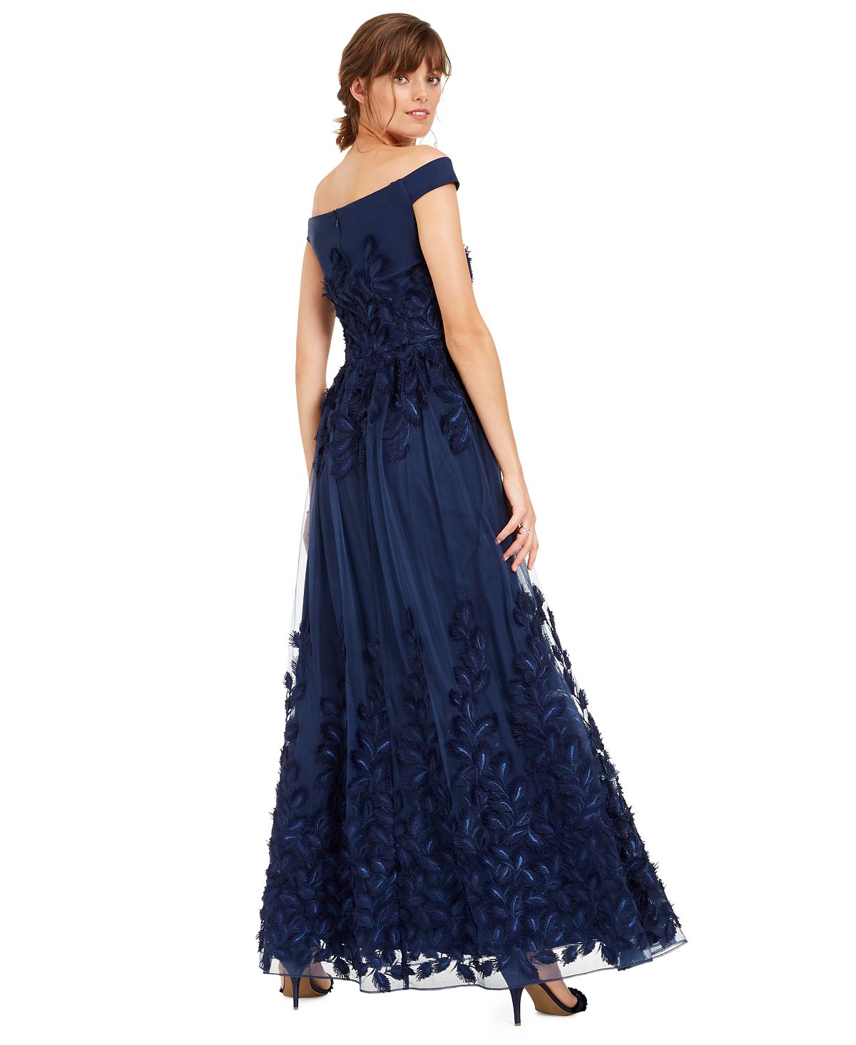 Adrianna Papell Women's  Sleeveless Off Shoulder Maxi Evening Sheath Dress Navy Size 6