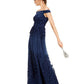 Adrianna Papell Women's  Sleeveless Off Shoulder Maxi Evening Sheath Dress Navy Size 6