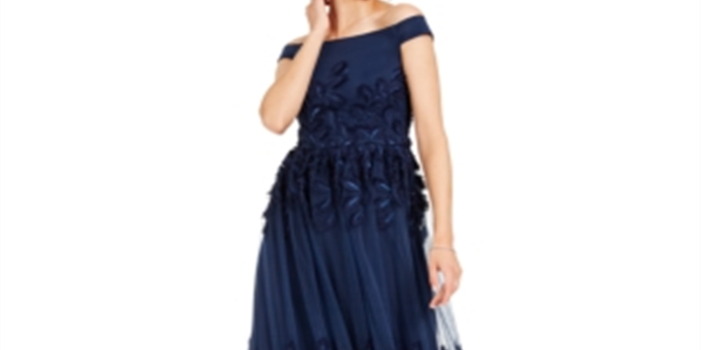 Adrianna Papell Women's  Sleeveless Off Shoulder Maxi Evening Sheath Dress Navy Size 6