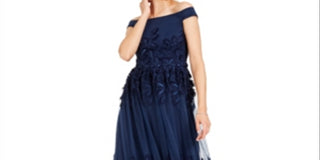 Adrianna Papell Women's  Sleeveless Off Shoulder Maxi Evening Sheath Dress Navy Size 6