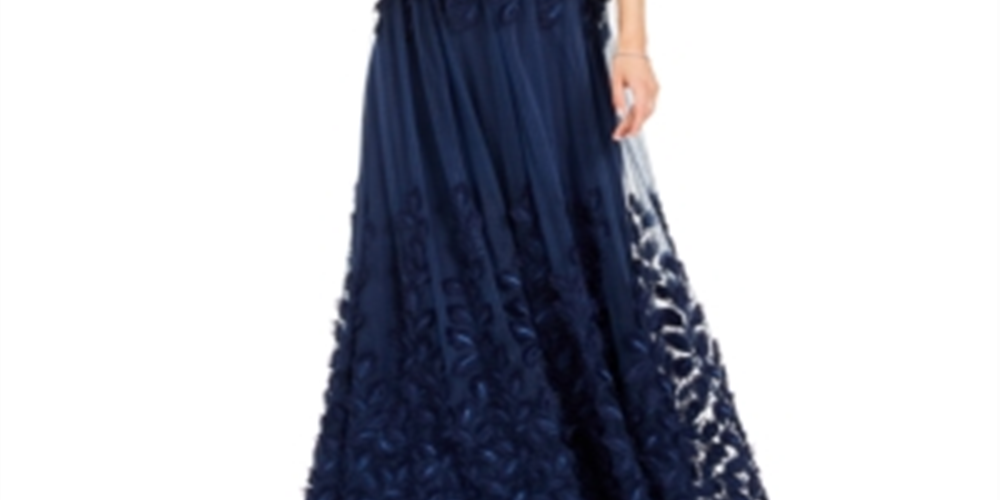 Adrianna Papell Women's  Sleeveless Off Shoulder Maxi Evening Sheath Dress Navy Size 6