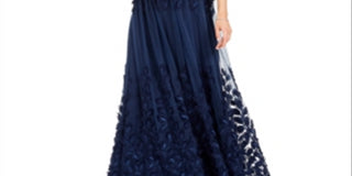 Adrianna Papell Women's  Sleeveless Off Shoulder Maxi Evening Sheath Dress Navy Size 6