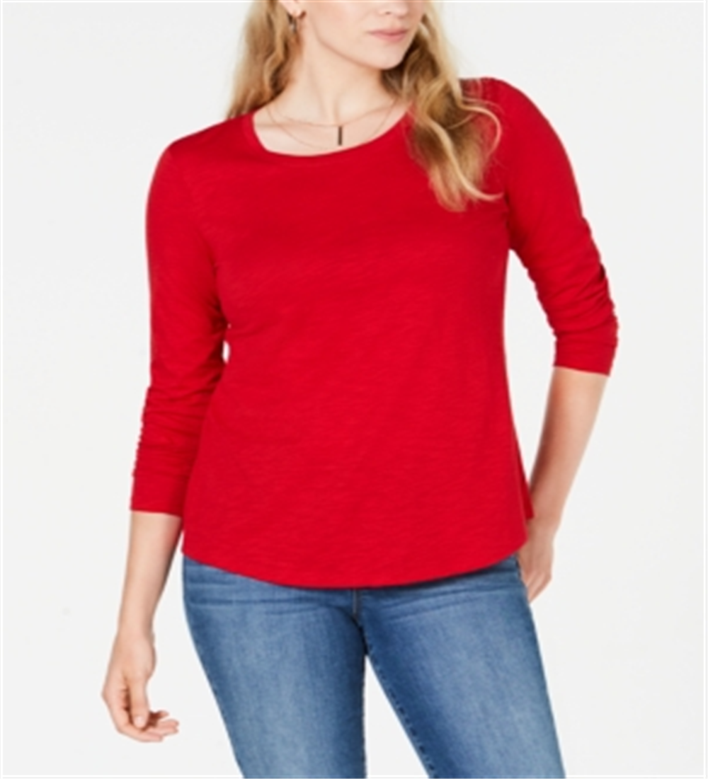 Style & Co Women's Long Sleeve Crewneck Top Red Size XX-Large