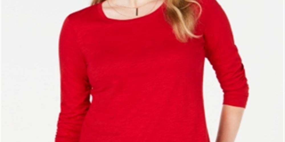 Style & Co Women's Long Sleeve Crewneck Top Red Size XX-Large