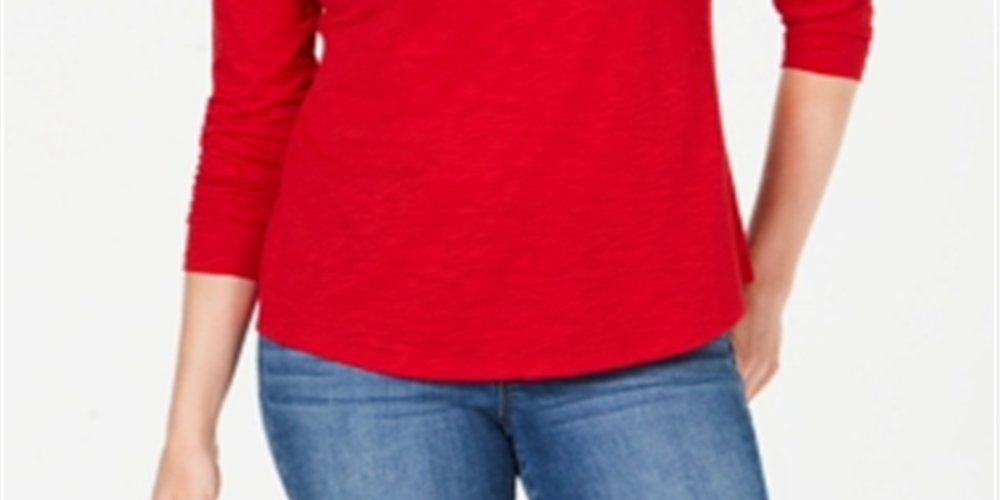 Style & Co Women's Long Sleeve Crewneck Top Red Size XX-Large
