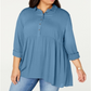 Style & Co Women's Collar 1/4 Placket Tunic Top Blue Size 2X
