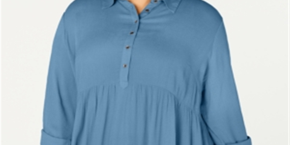 Style & Co Women's Collar 1/4 Placket Tunic Top Blue Size 2X