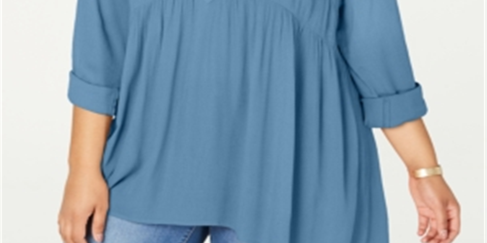 Style & Co Women's Collar 1/4 Placket Tunic Top Blue Size 2X