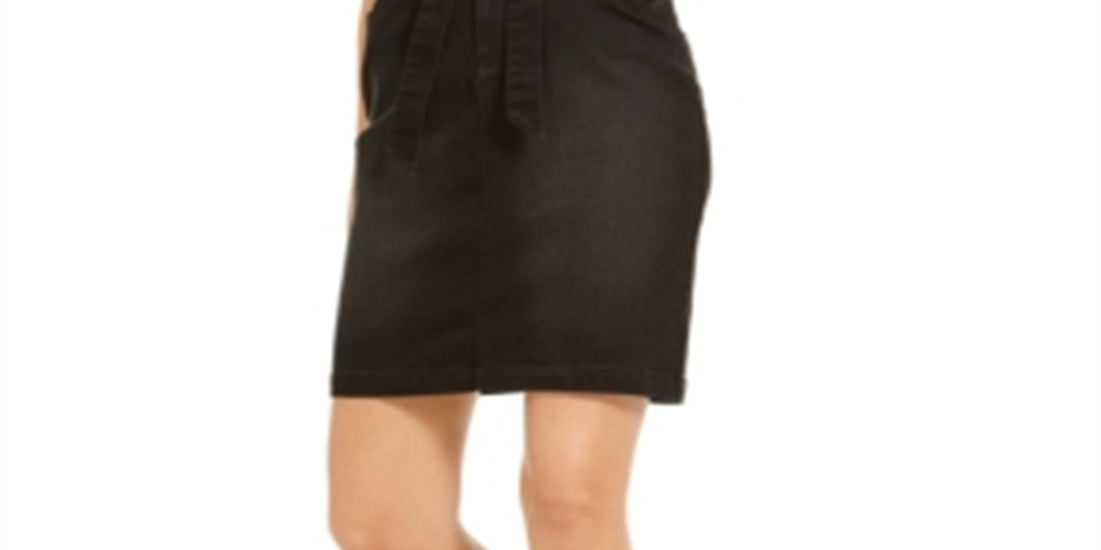 INC International Concepts Women's Curvy Paperbag Jean Skirt Black Size 8