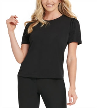 DKNY Women's Puff Shoulder Top Black Size X-Large