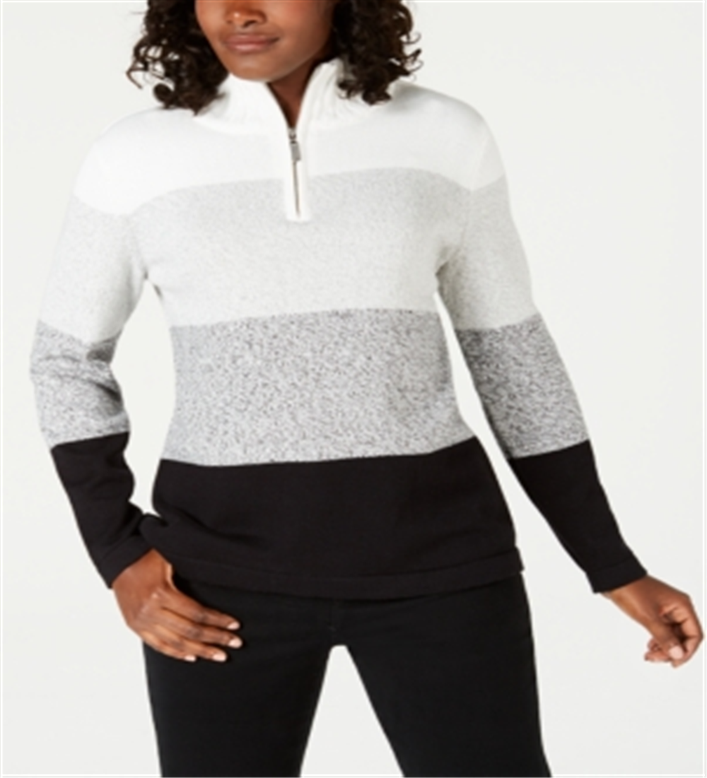 Karen Scott Women's Cotton Striped Sweater Black Size Petite XL