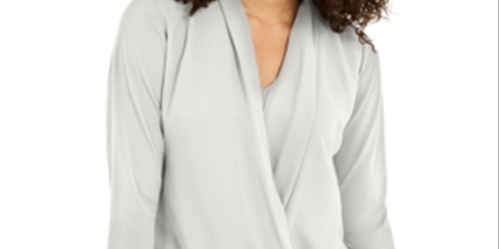 Alfani Women's Petite Surplice Top  White Size Petite M