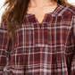 Style & Co Women's Plaid Split Neck Top Wine Size Small