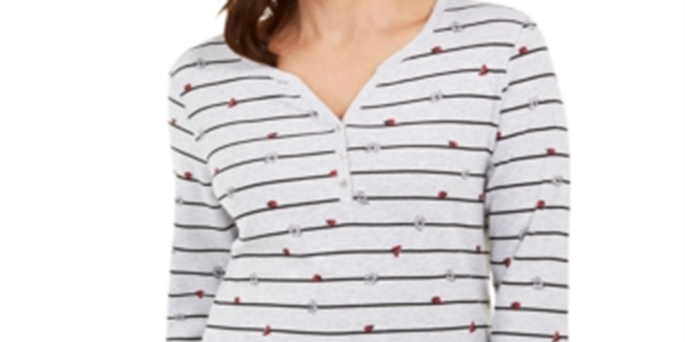 Karen Scott Women's Mixed Print 3/4 Sleeve Top Gray Size Petite X-Small