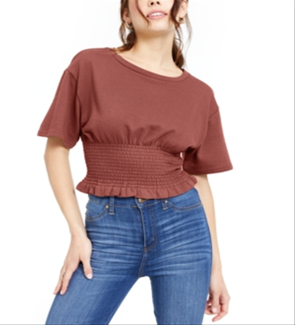 Crave Fame Junior's Smocked Waist Top -Pink Size Medium