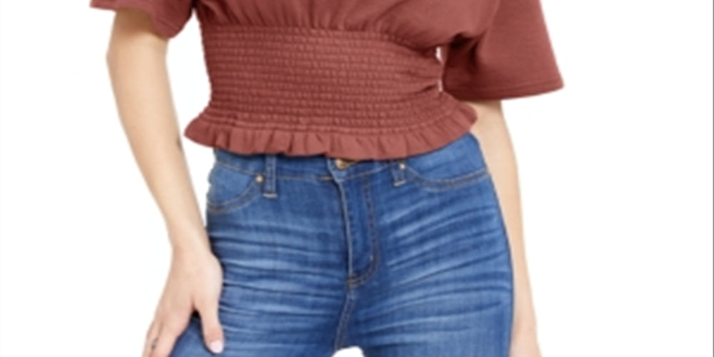 Crave Fame Junior's Smocked Waist Top -Pink Size Medium