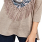 Style & Co Women's Fringed Scarf Neck Top -Gray Size Small