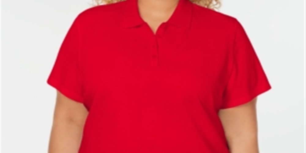 Karen Scott Women's Plus Cotton Polo Top Red Size 2XL