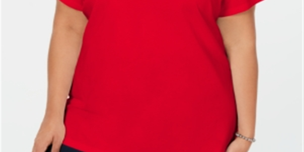 Karen Scott Women's Plus Cotton Polo Top Red Size 2XL