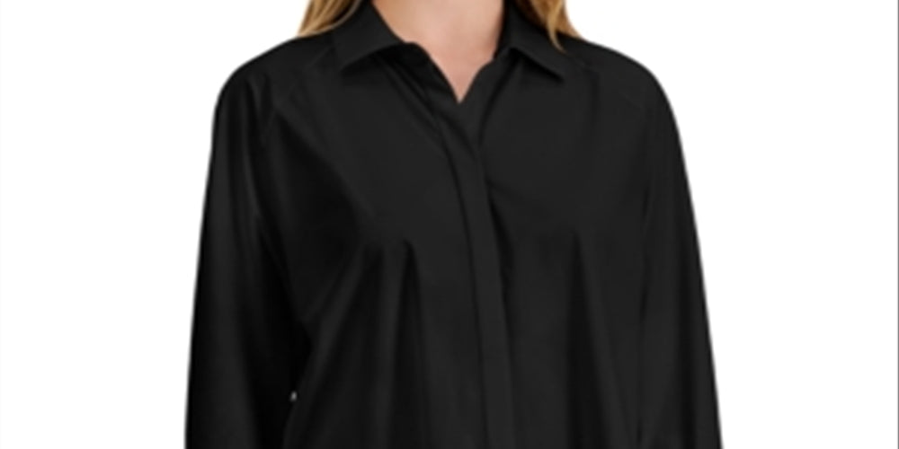 Alfani Women's Long Sleeve Collared Top Black Size XXL
