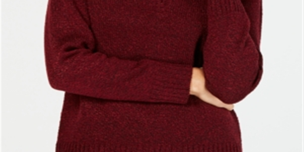 Karen Scott Women's Wing Collar Zip Neck Sweater Wine Size M