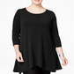 Alfani Women's 3/4 Sleeve Tunic Top Black Size 0X