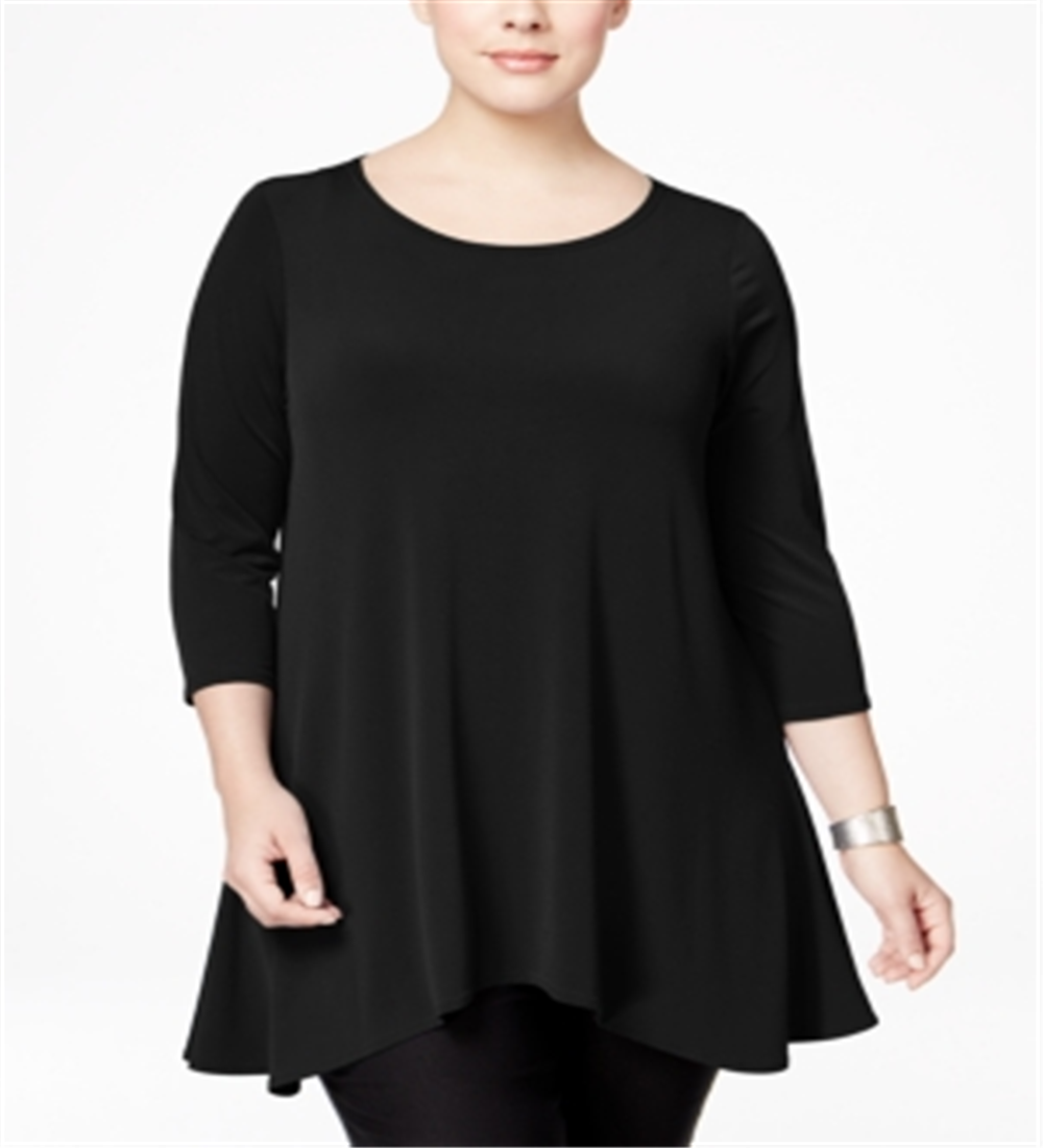 Alfani Women's 3/4 Sleeve Tunic Top Black Size 0X