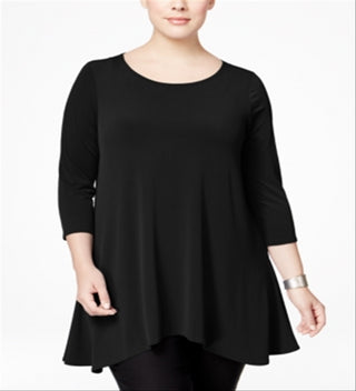 Alfani Women's 3/4 Sleeve Tunic Top Black Size 0X