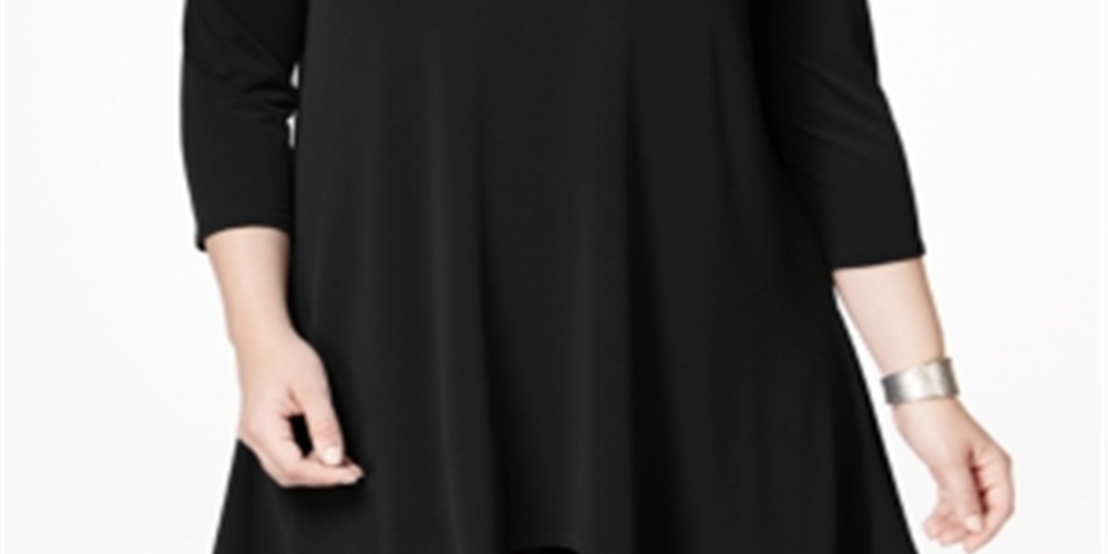 Alfani Women's 3/4 Sleeve Tunic Top Black Size 0X