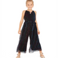 Sequin Hearts Big Girl's Metallic Stripe Jumpsuit Black Size L