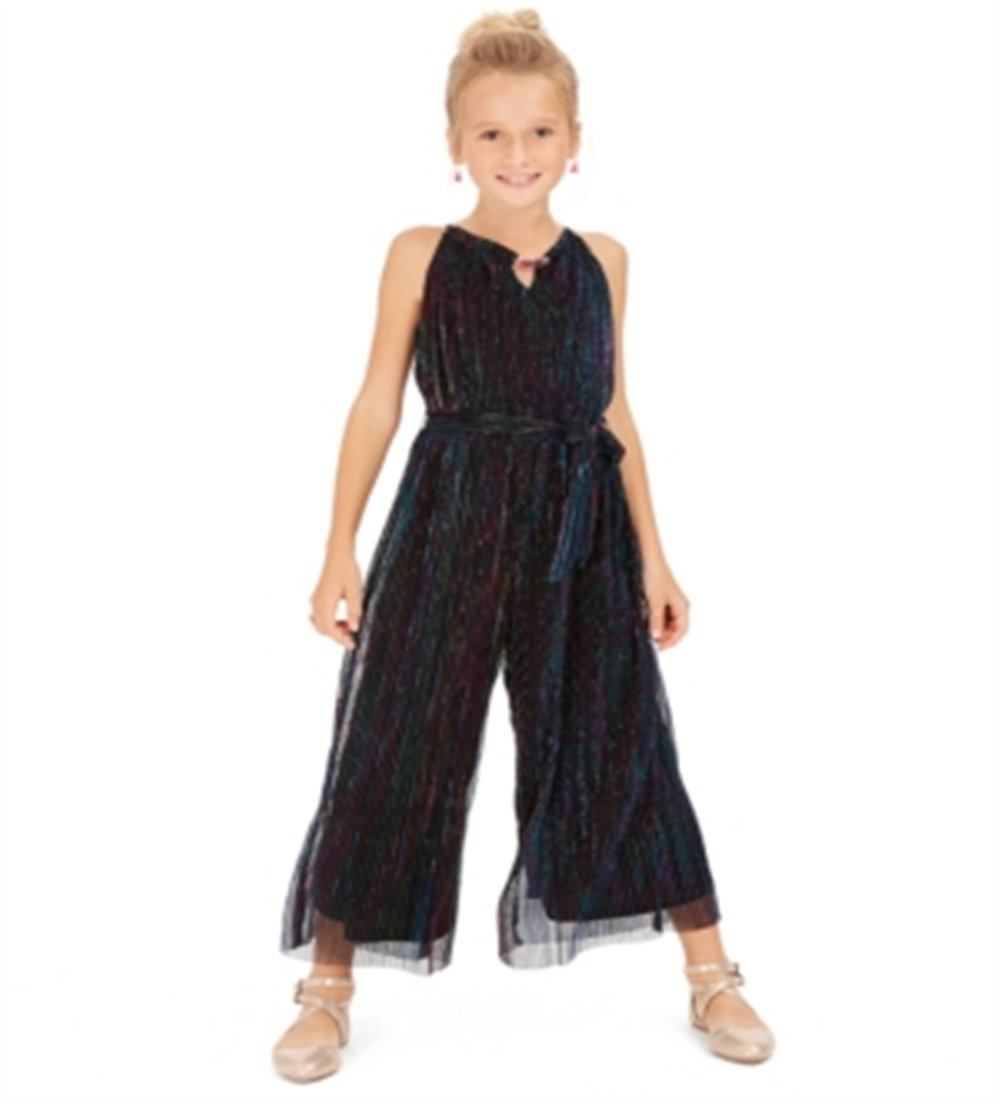 Sequin Hearts Big Girl's Metallic Stripe Jumpsuit Black Size L