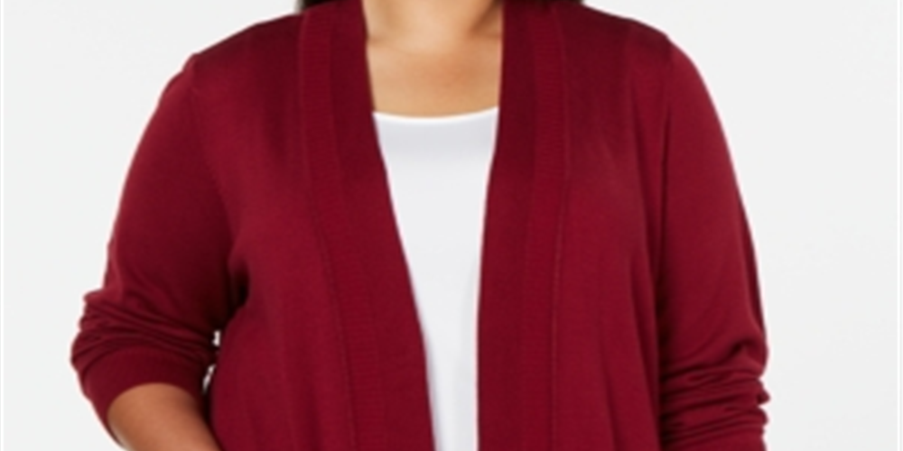 Karen Scott Women's Ribbed Trim Long Cardigan Sweater Black Size 0X