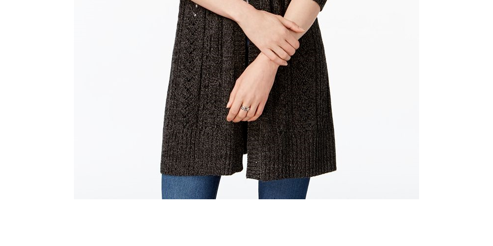 Karen Scott Women's Marled Knit Duster Cardigan -Black Size Petite S/M